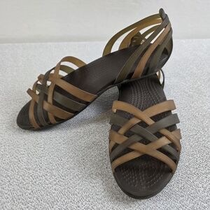 Crocs Huarache Flat Open Toe Strappy Sandals Shoes Bronze Espresso Wmn's 8